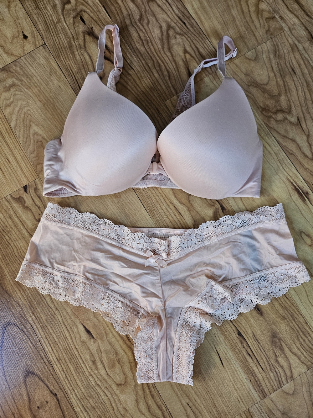 VS Blush Peach Bra & Strappy Panty Set